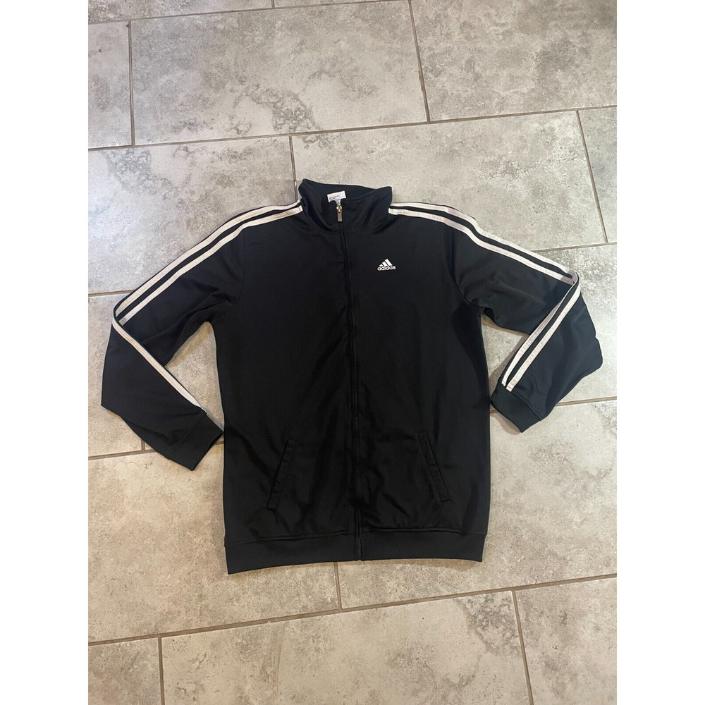 "ADIDAS" BLACK & WHITE STRIPED TRACK SUIT JACKET ZIP UP YOUTH SIZE XL-18